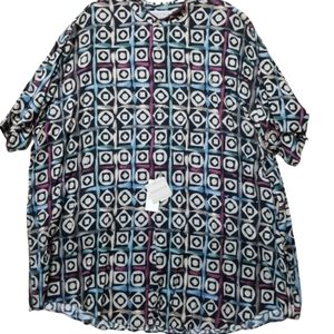 NWT Natural Exchange Size 4XL Men's Rayon Mandarin Collar Abstract Pattern Shirt